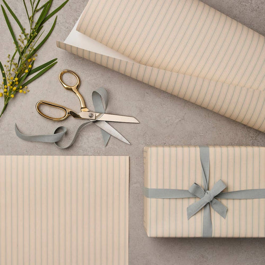 Papel de regalo Rayas azul marfil