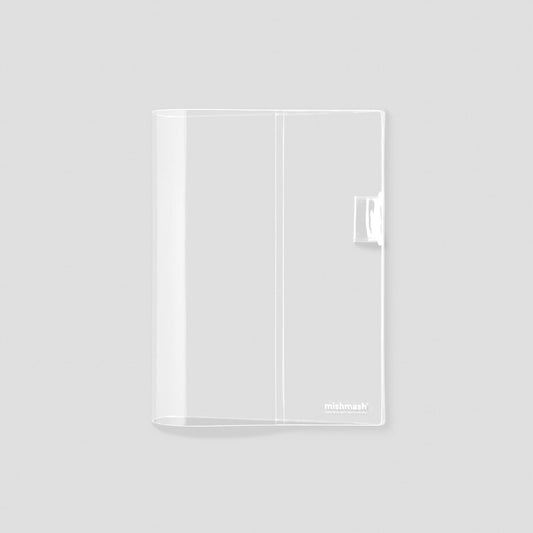 Clear plastic cover with a brand logo on a light gray background