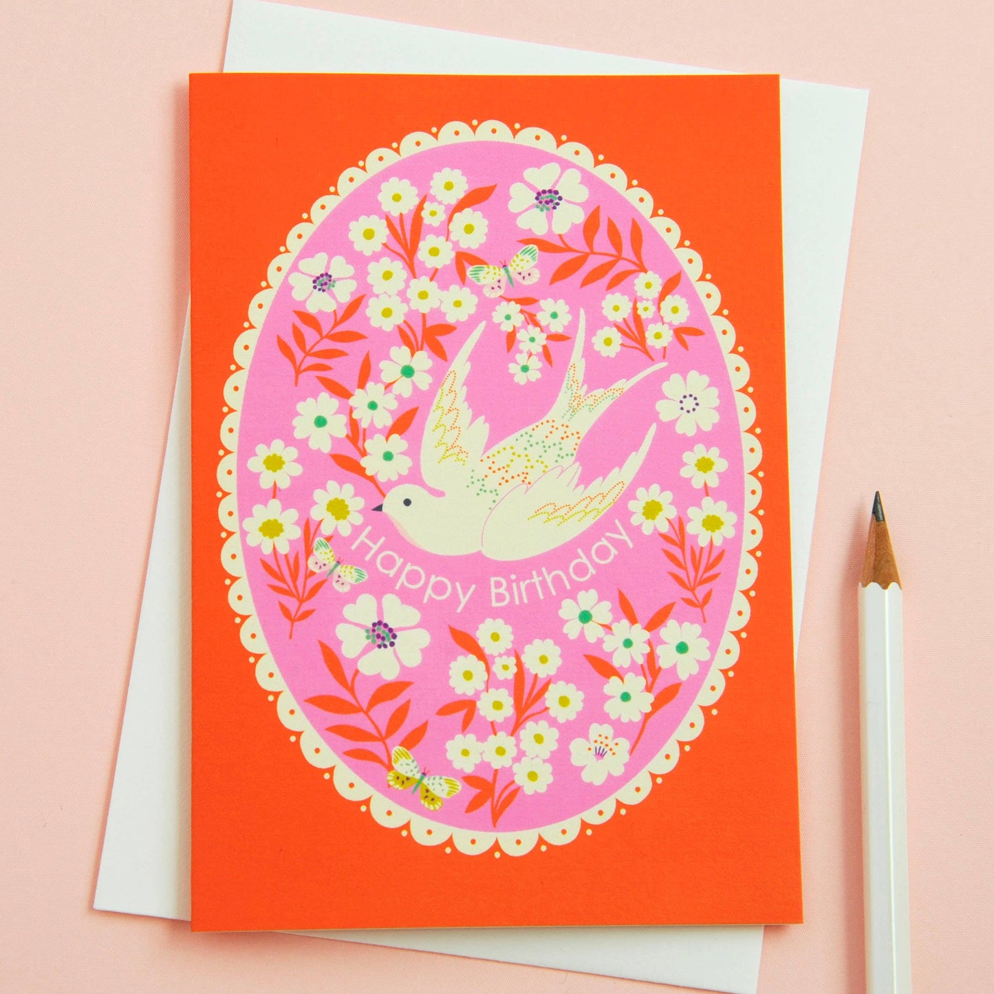 Tarjeta Borde floral y pájaros
