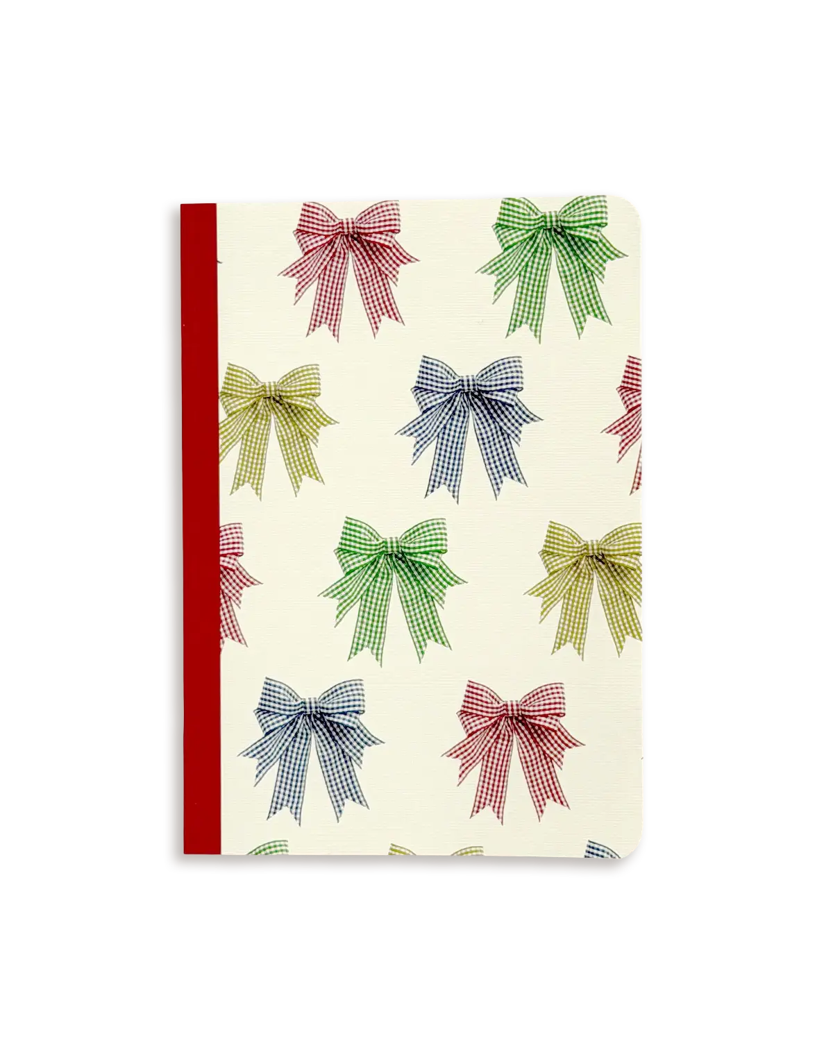 Notebook with colorful checkered bows on a white background