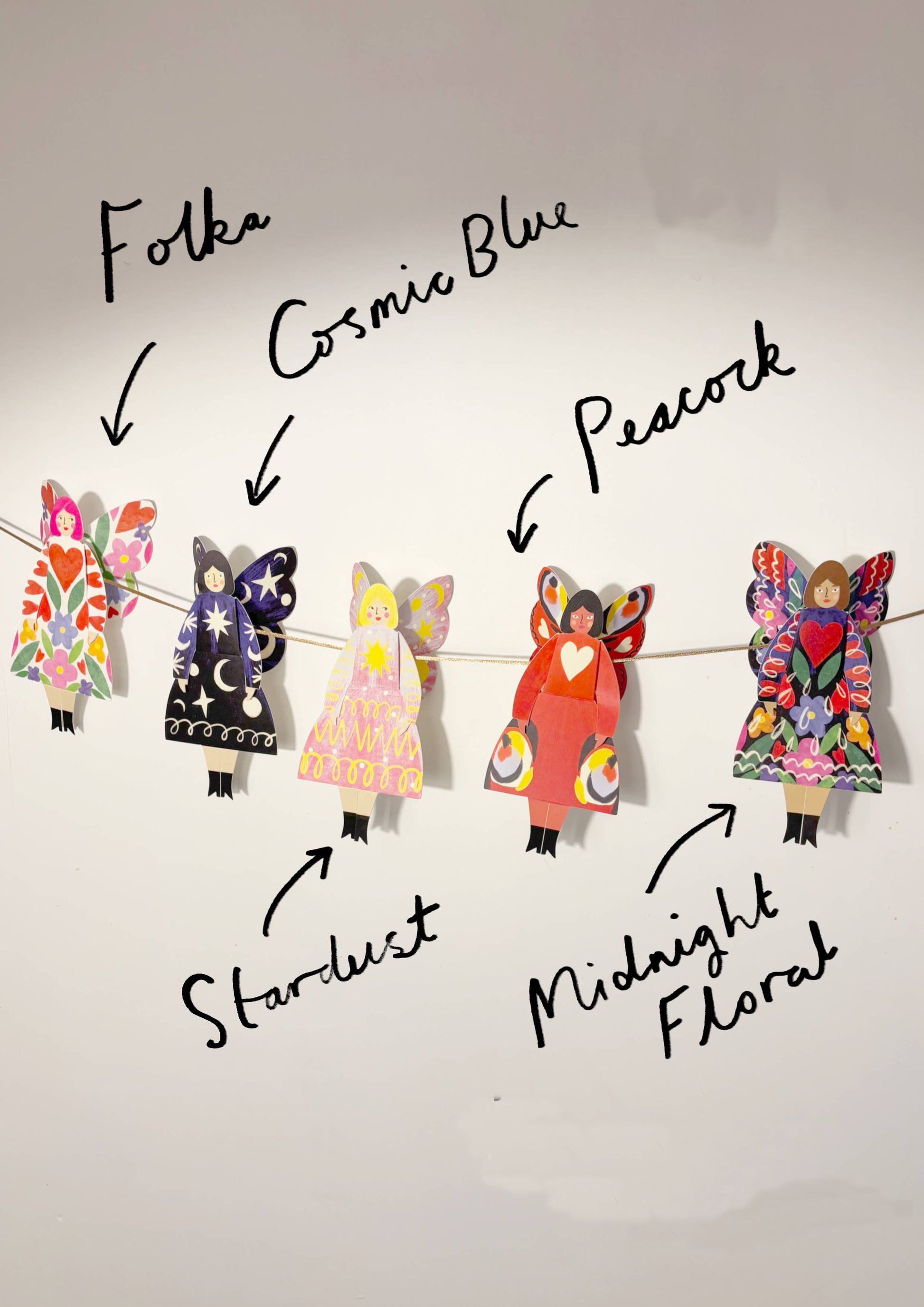 Color swatches labeled 'Folke', 'Cosmic Blue', 'Peacock', 'Star Dust', and 'Midnight Floral' with corresponding color samples. Ketty Kenda