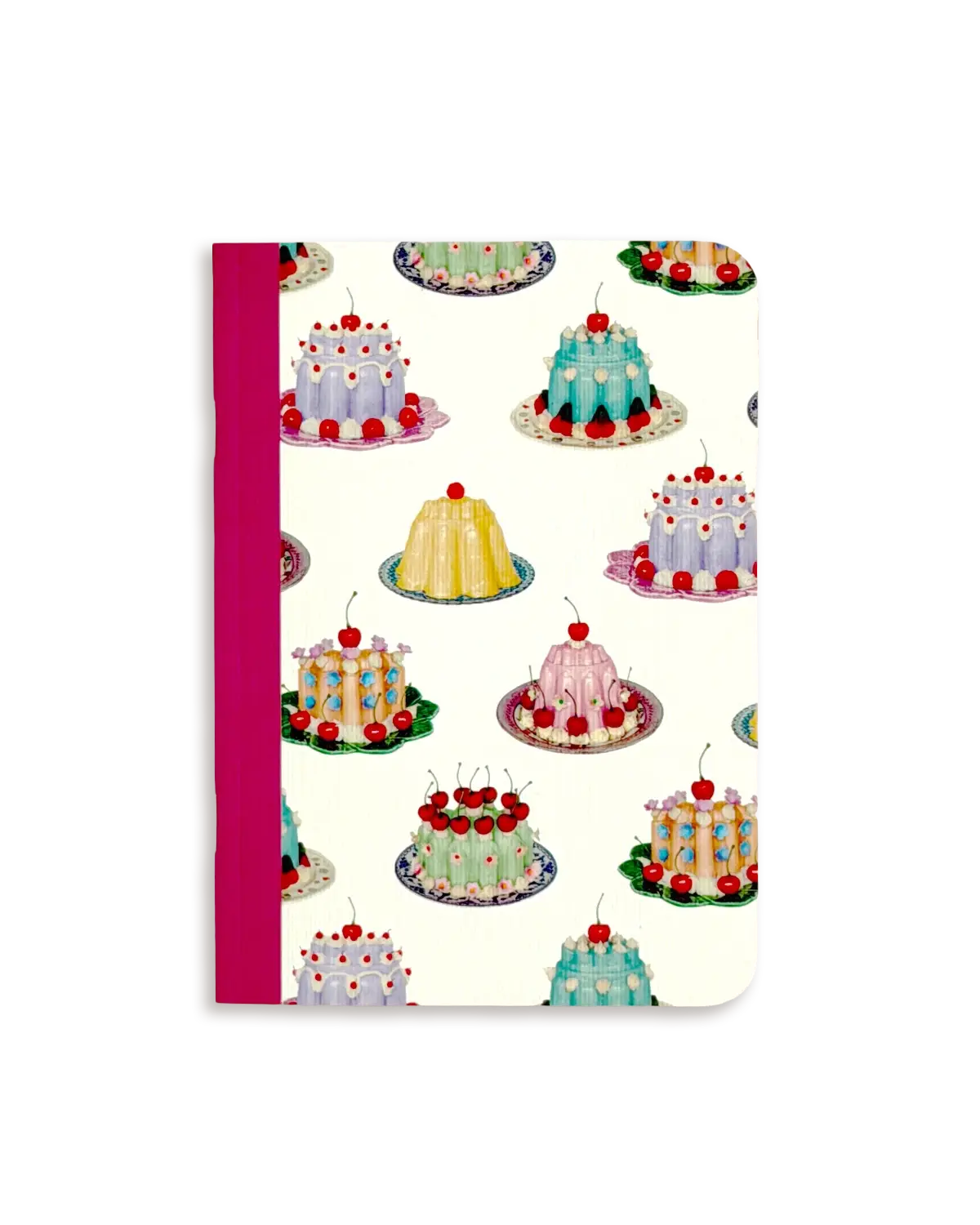Notebook with cake pattern on cover and pink spine