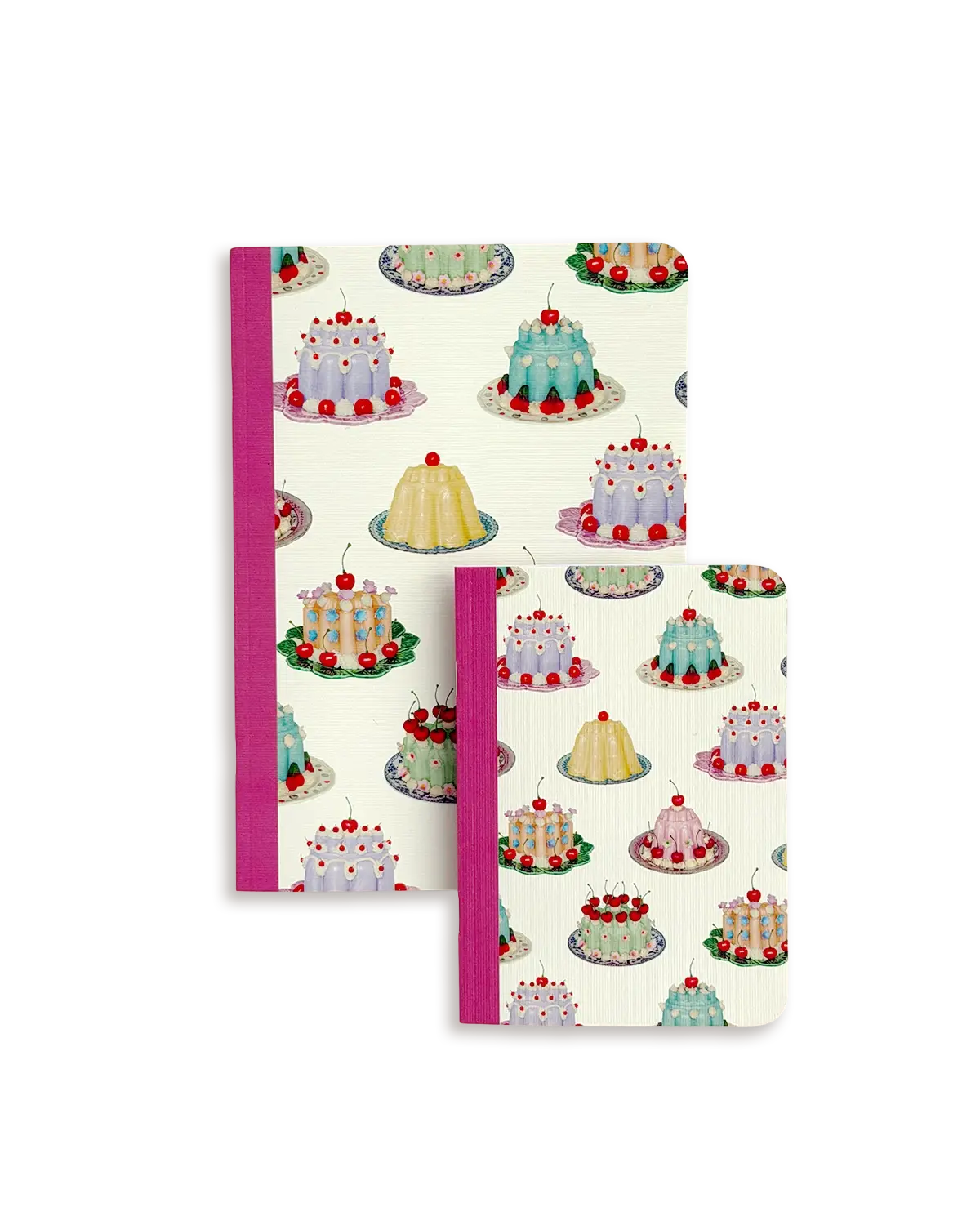 Notebook with cake pattern on a white background