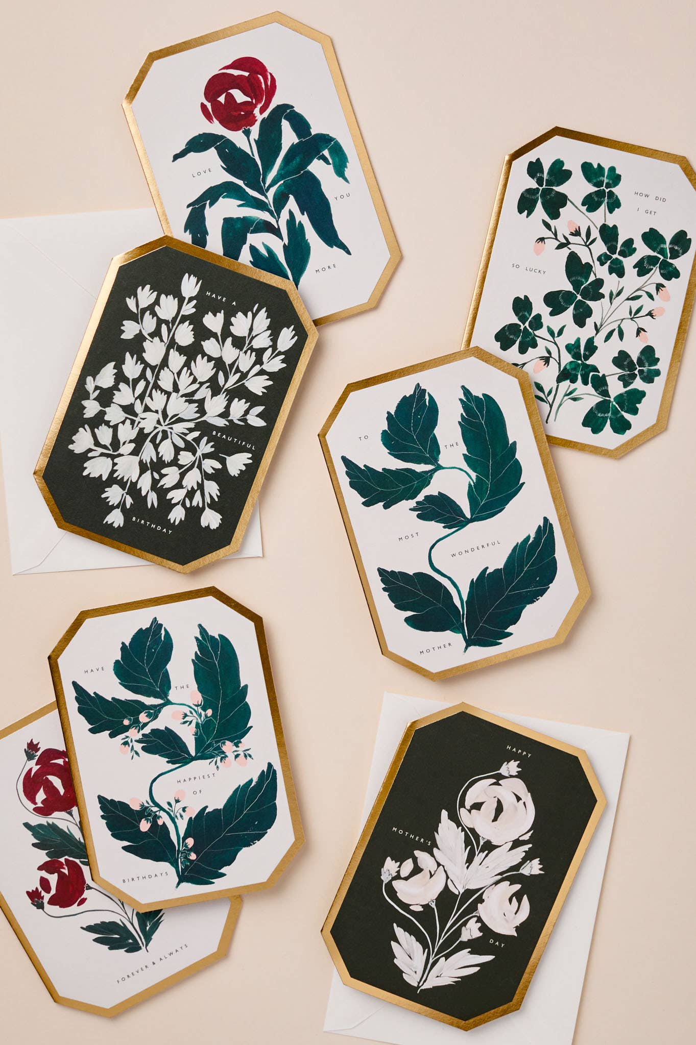 Hexagonal botanical prints on a beige background