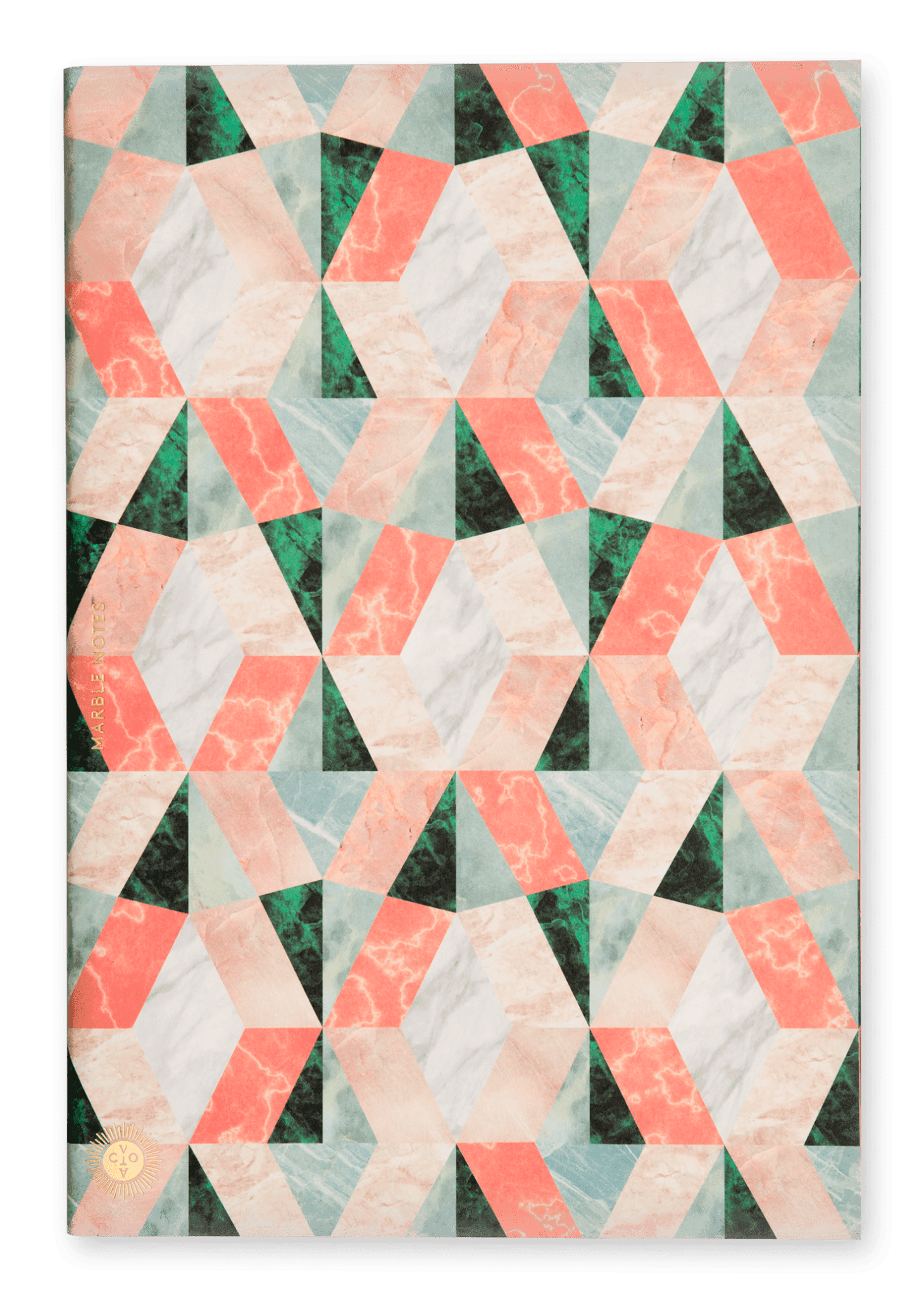 Quilt with geometric pattern on a green, pink, black background