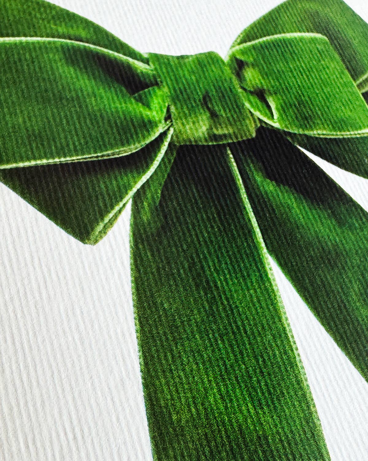 Close-up of a green velvet bow on a white background