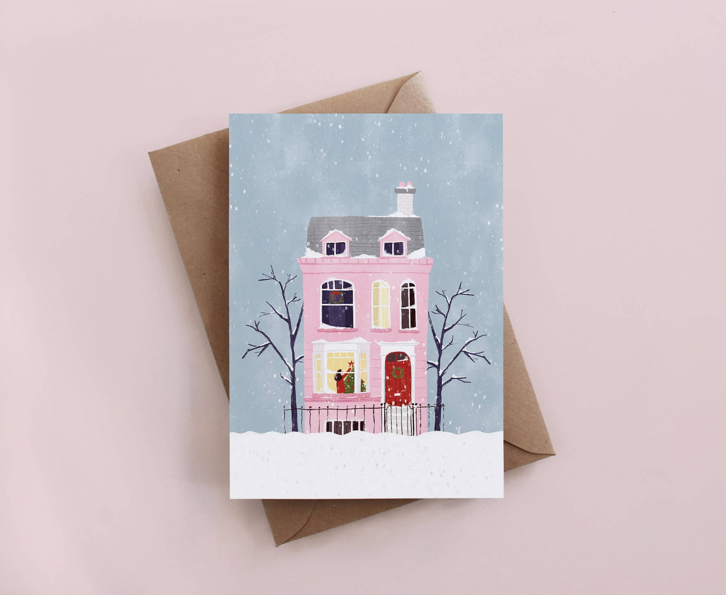 Tarjeta navideña Pink House